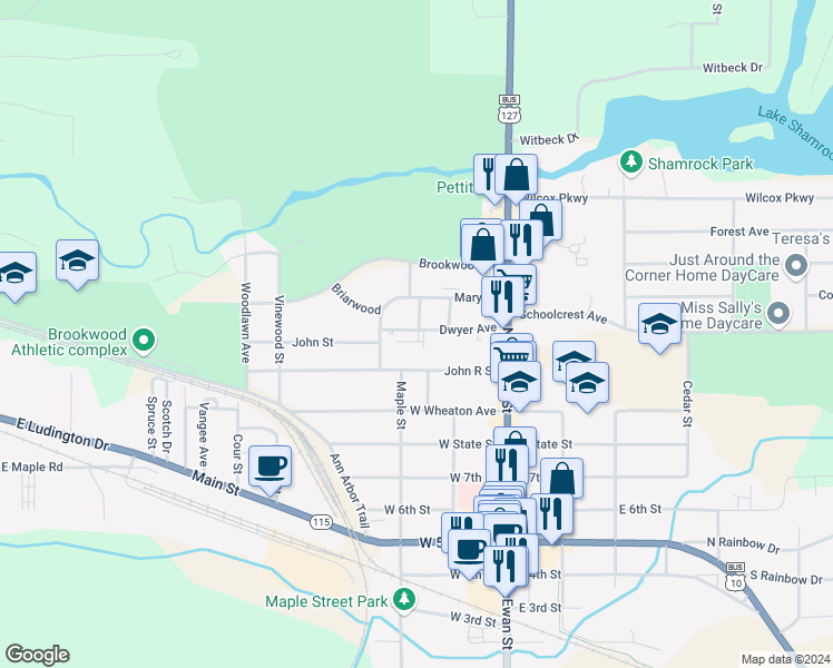 map of restaurants, bars, coffee shops, grocery stores, and more near 253-2341 Dwyer Avenue in Clare