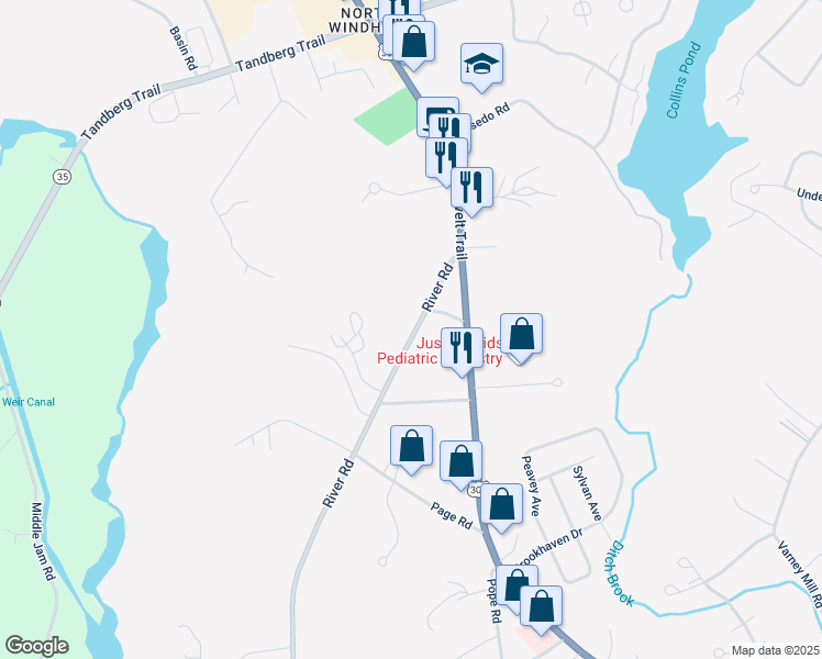 map of restaurants, bars, coffee shops, grocery stores, and more near 1014 River Road in Windham
