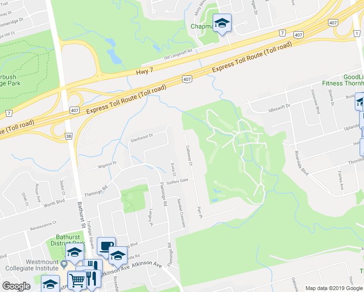 map of restaurants, bars, coffee shops, grocery stores, and more near 80 Callaway Court in Vaughan