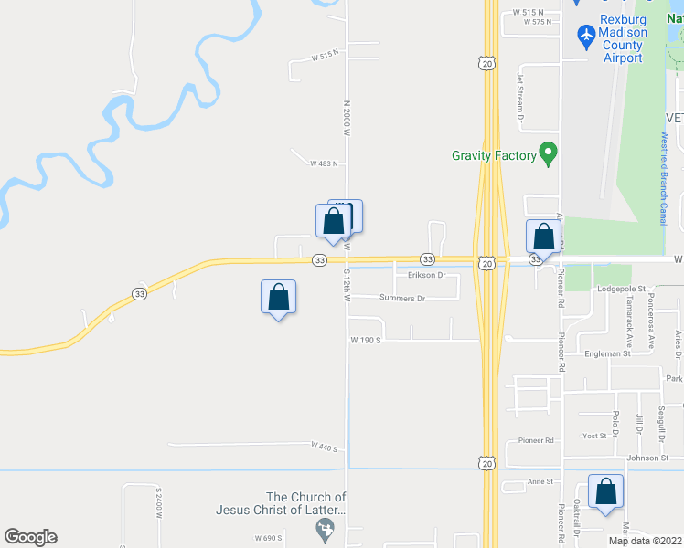 map of restaurants, bars, coffee shops, grocery stores, and more near 35 South 2000 West in Rexburg