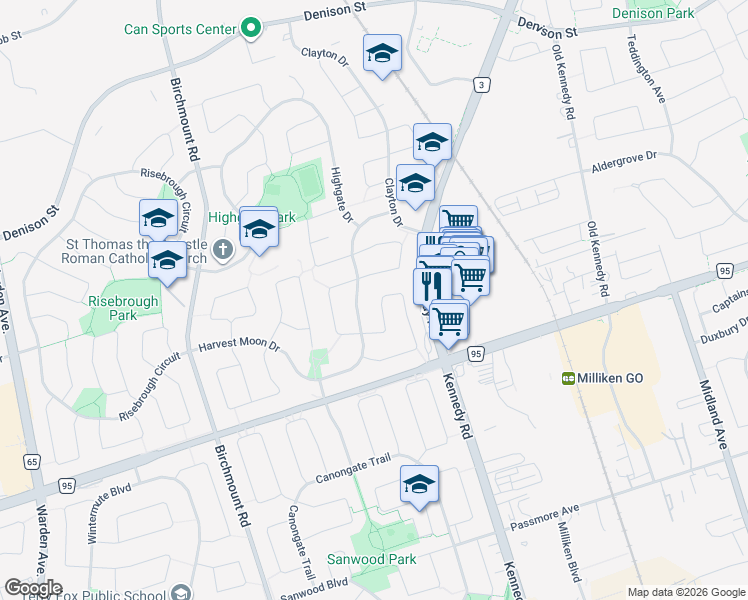 map of restaurants, bars, coffee shops, grocery stores, and more near 120 Appleby Crescent in Markham