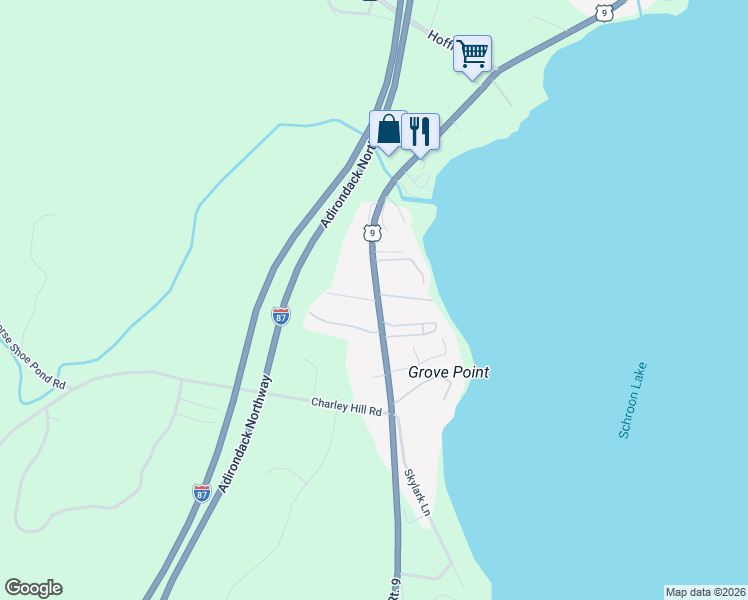 map of restaurants, bars, coffee shops, grocery stores, and more near U.S. 9 in Schroon Lake