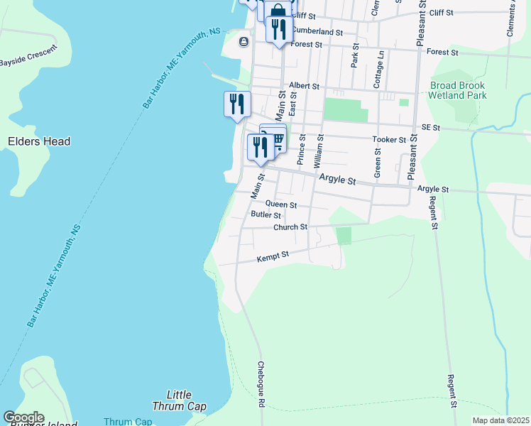 map of restaurants, bars, coffee shops, grocery stores, and more near 12 Butler Street in Yarmouth