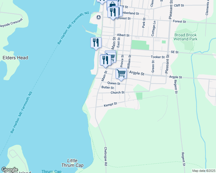 map of restaurants, bars, coffee shops, grocery stores, and more near 12 Butler Street in Yarmouth