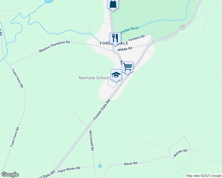 map of restaurants, bars, coffee shops, grocery stores, and more near 2104 Forest Dale Road in Brandon