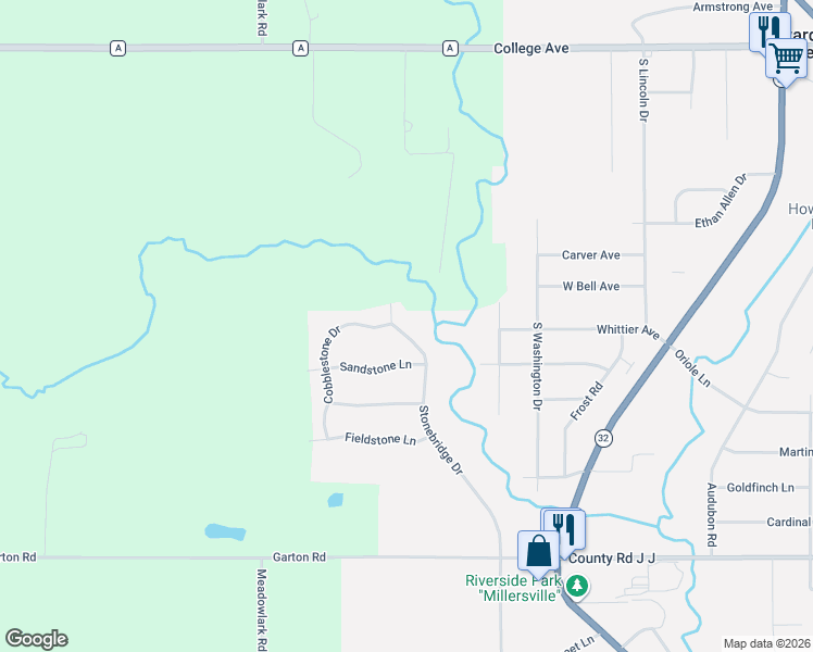map of restaurants, bars, coffee shops, grocery stores, and more near 905 Stonebridge Drive in Howards Grove