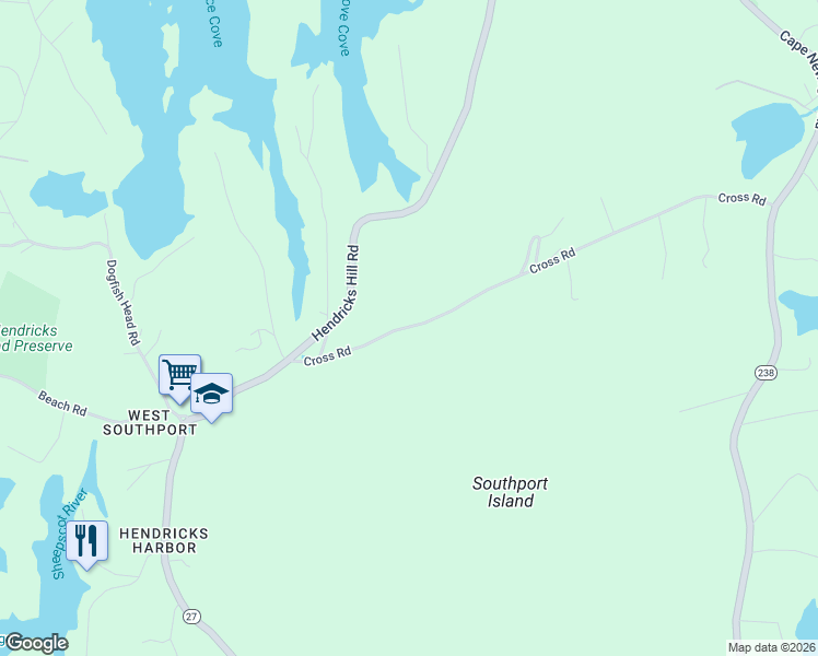 map of restaurants, bars, coffee shops, grocery stores, and more near 155 Cross Road in Southport