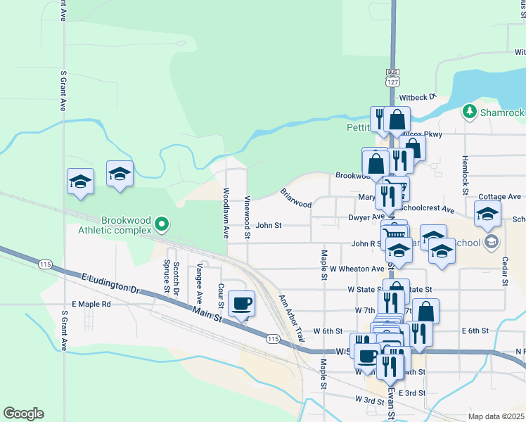 map of restaurants, bars, coffee shops, grocery stores, and more near 320 John Street in Clare