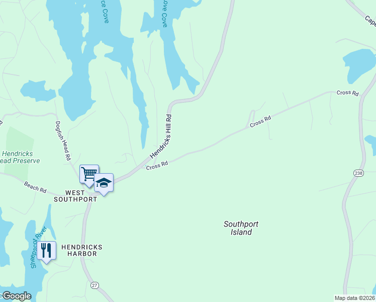 map of restaurants, bars, coffee shops, grocery stores, and more near 155 Cross Road in Southport