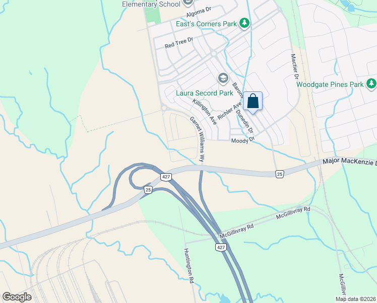 map of restaurants, bars, coffee shops, grocery stores, and more near 10671 Huntington Road in Vaughan