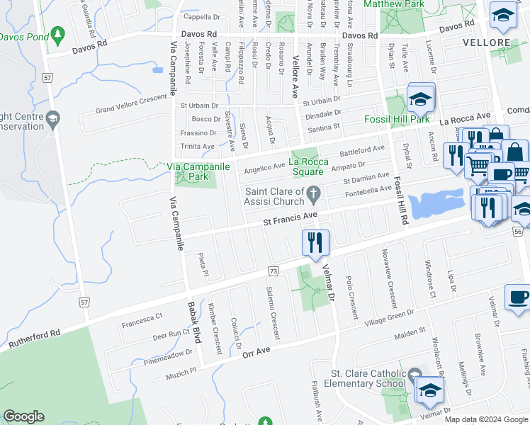 map of restaurants, bars, coffee shops, grocery stores, and more near 53 Saint James Avenue in Vaughan