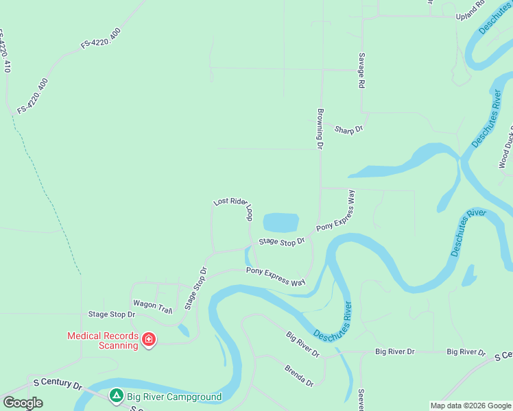 map of restaurants, bars, coffee shops, grocery stores, and more near 55827 Lost Rider Loop in Bend