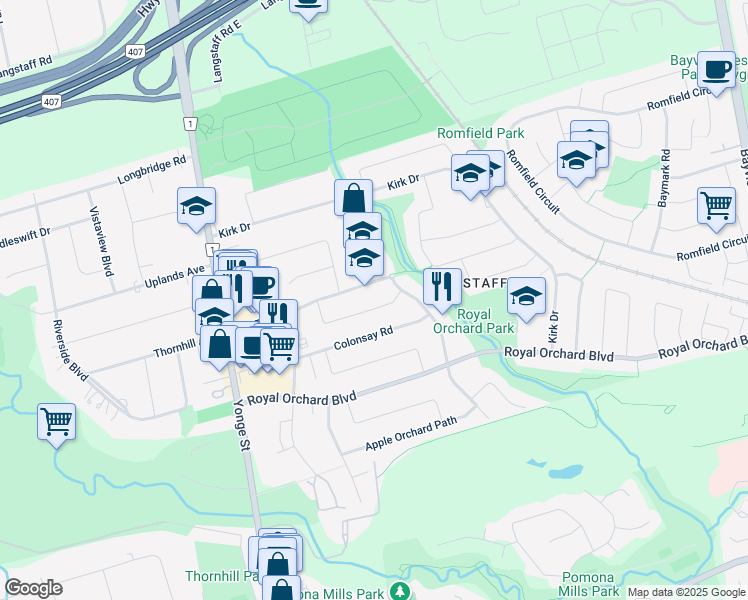 map of restaurants, bars, coffee shops, grocery stores, and more near in Markham