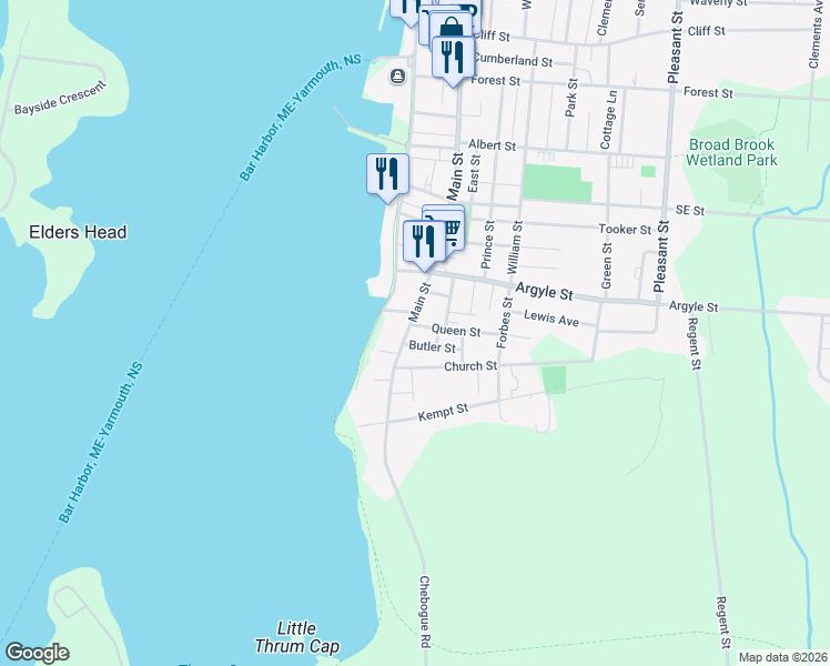 map of restaurants, bars, coffee shops, grocery stores, and more near 7 Butler Street in Yarmouth