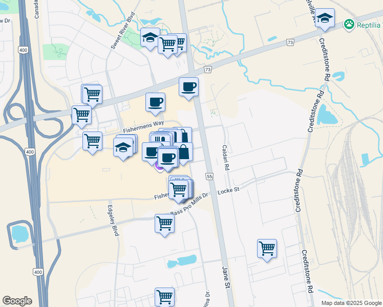 map of restaurants, bars, coffee shops, grocery stores, and more near 9000 Jane Street in Vaughan