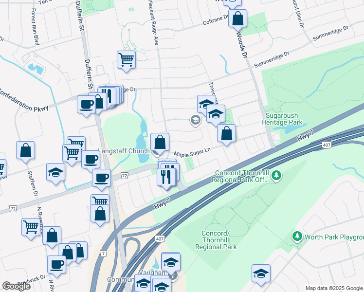 map of restaurants, bars, coffee shops, grocery stores, and more near in Vaughan