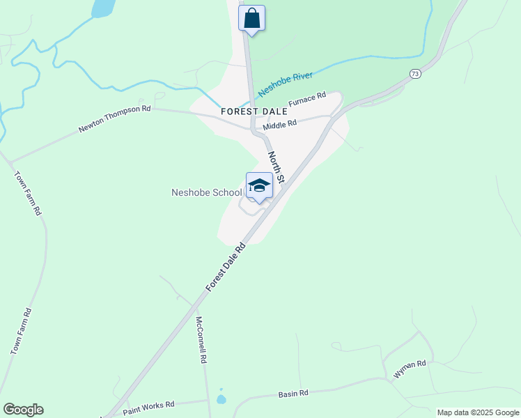 map of restaurants, bars, coffee shops, grocery stores, and more near 17 Neshobe Circle in Rutland County