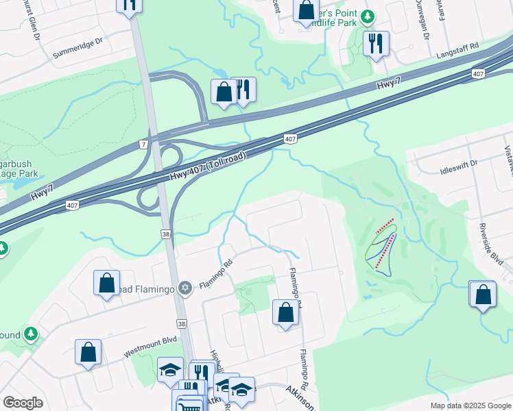 map of restaurants, bars, coffee shops, grocery stores, and more near 181 Glenforest Drive in Vaughan