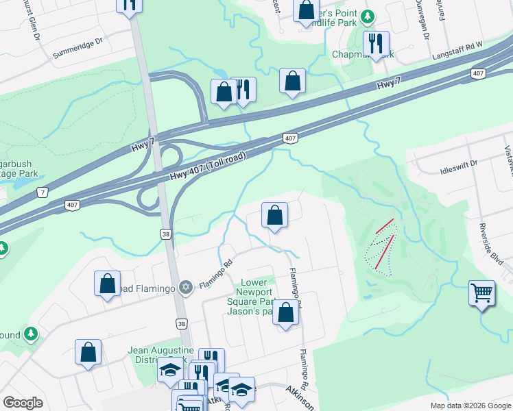 map of restaurants, bars, coffee shops, grocery stores, and more near 181 Glenforest Drive in Vaughan
