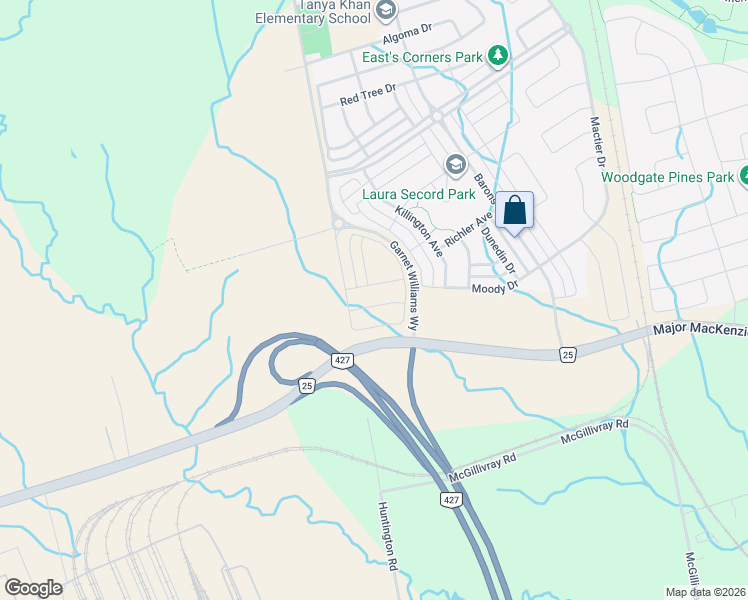 map of restaurants, bars, coffee shops, grocery stores, and more near in Vaughan