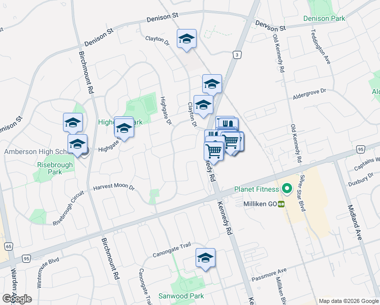 map of restaurants, bars, coffee shops, grocery stores, and more near 21 Maitland Drive in Markham