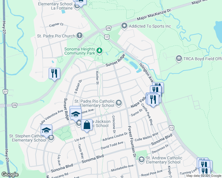 map of restaurants, bars, coffee shops, grocery stores, and more near in Vaughan