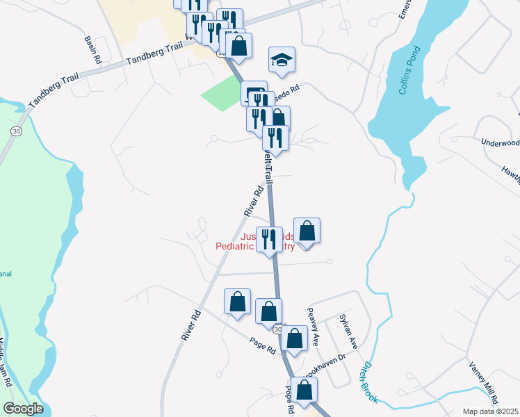 map of restaurants, bars, coffee shops, grocery stores, and more near 1024 River Road in Windham