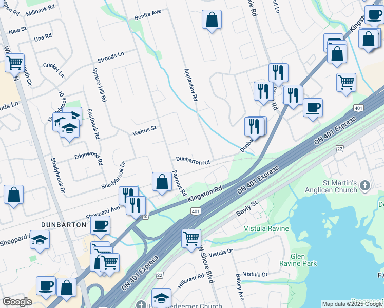 map of restaurants, bars, coffee shops, grocery stores, and more near 1611 Goldenridge Road in Pickering