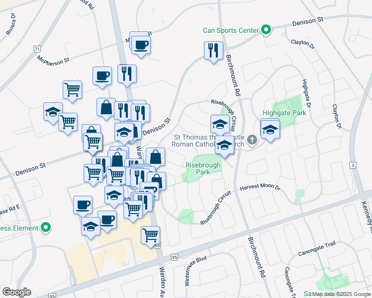 map of restaurants, bars, coffee shops, grocery stores, and more near 10 Barrington Crescent in Markham