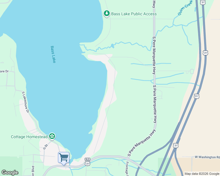 map of restaurants, bars, coffee shops, grocery stores, and more near 7266 South Harbor Drive in Pentwater