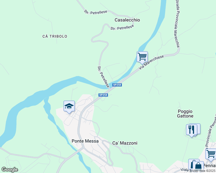 map of restaurants, bars, coffee shops, grocery stores, and more near in Ponte Messa