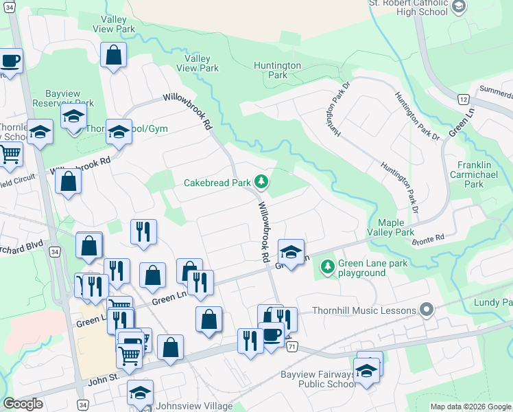 map of restaurants, bars, coffee shops, grocery stores, and more near in Markham