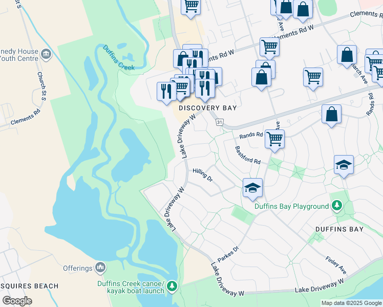 map of restaurants, bars, coffee shops, grocery stores, and more near in Ajax