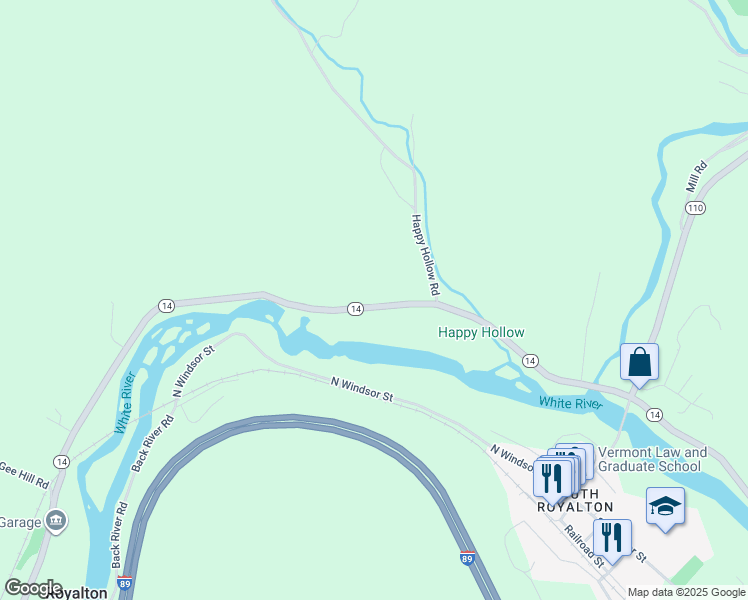map of restaurants, bars, coffee shops, grocery stores, and more near 2930 Vermont 14 in Royalton