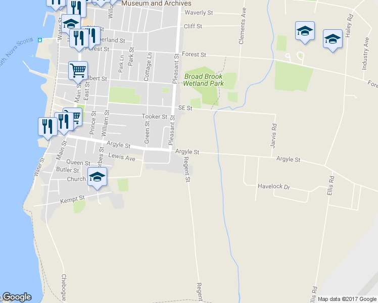 map of restaurants, bars, coffee shops, grocery stores, and more near 106 Argyle Street in Yarmouth