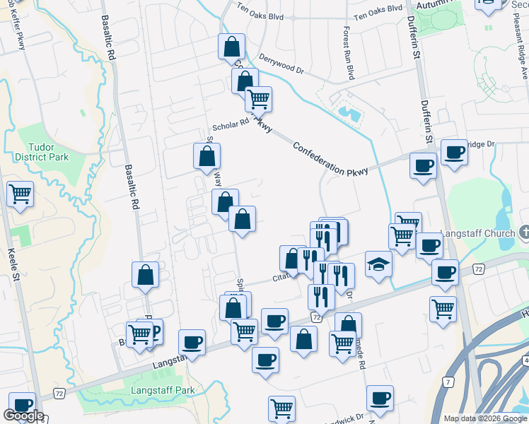 map of restaurants, bars, coffee shops, grocery stores, and more near 50 Casmir Court in Vaughan