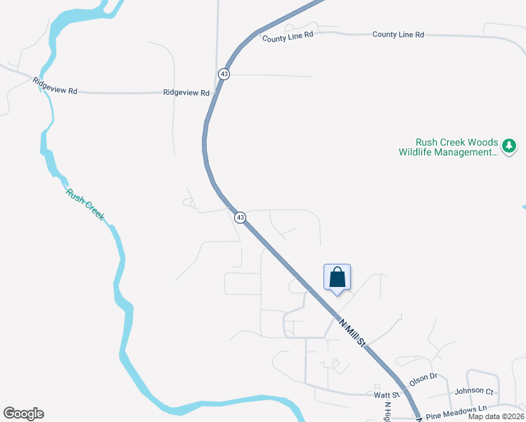 map of restaurants, bars, coffee shops, grocery stores, and more near 44476 Hillview Drive in Rushford