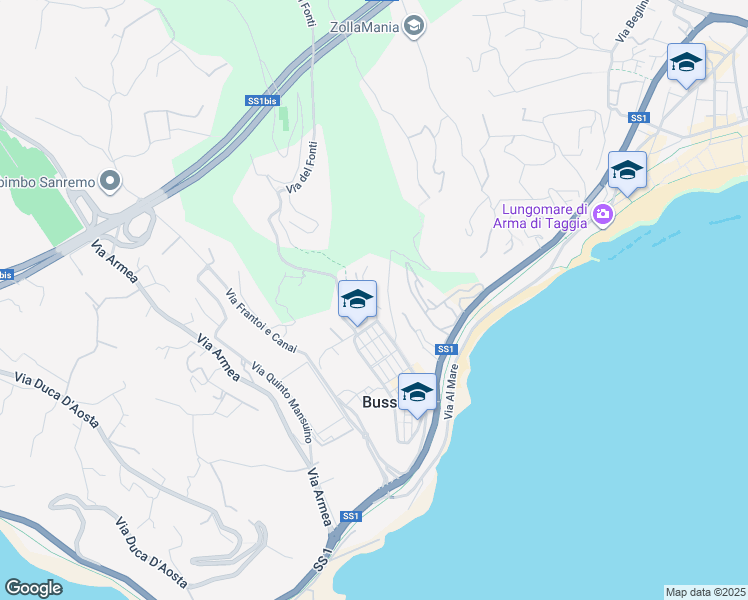 map of restaurants, bars, coffee shops, grocery stores, and more near 8 Via Circonvallazione in Bussana