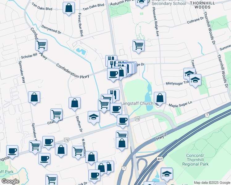 map of restaurants, bars, coffee shops, grocery stores, and more near in Vaughan
