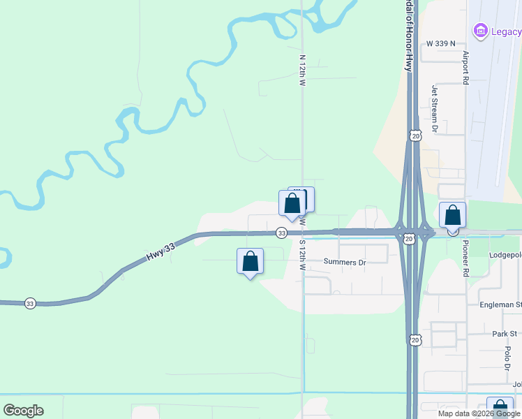 map of restaurants, bars, coffee shops, grocery stores, and more near 132 North 2162 West in Rexburg
