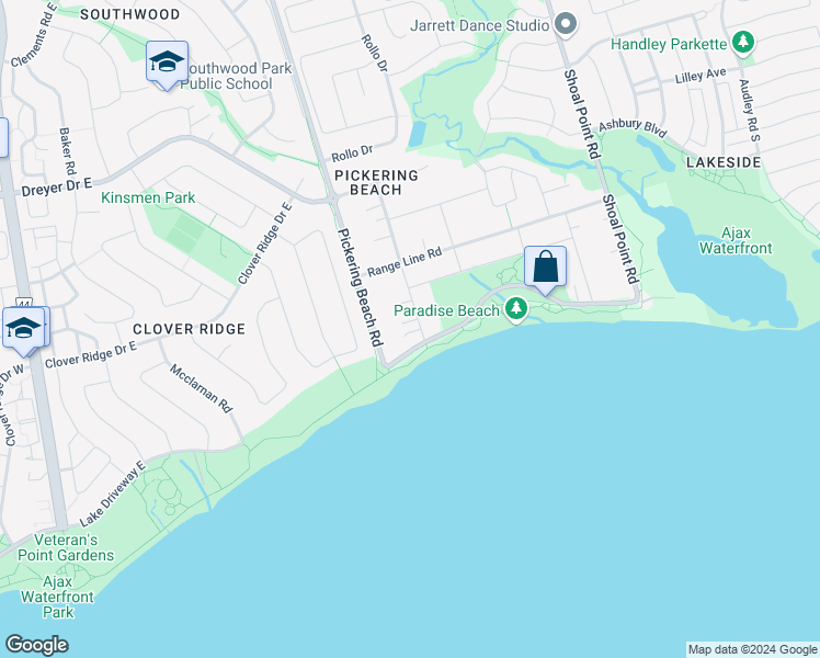 map of restaurants, bars, coffee shops, grocery stores, and more near 470 Poplar Avenue in Ajax