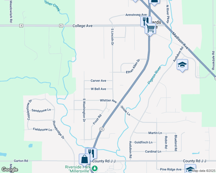 map of restaurants, bars, coffee shops, grocery stores, and more near 1010 West Bell Avenue in Howards Grove