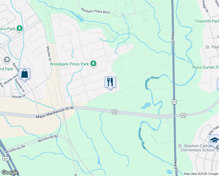 map of restaurants, bars, coffee shops, grocery stores, and more near 76 Chesney Crescent in Vaughan