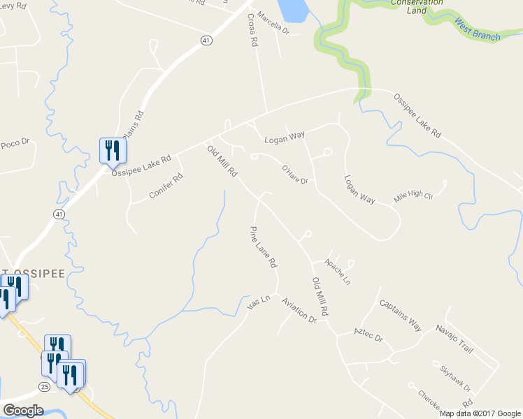 map of restaurants, bars, coffee shops, grocery stores, and more near 12 Old Mill Road in Ossipee