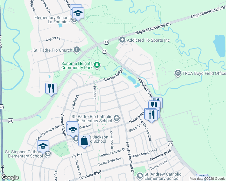 map of restaurants, bars, coffee shops, grocery stores, and more near in Vaughan