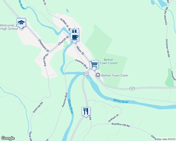 map of restaurants, bars, coffee shops, grocery stores, and more near 46 Peavine Boulevard in Bethel