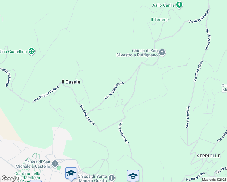 map of restaurants, bars, coffee shops, grocery stores, and more near 70 Via di Malafrasca in Città Metropolitana di Firenze