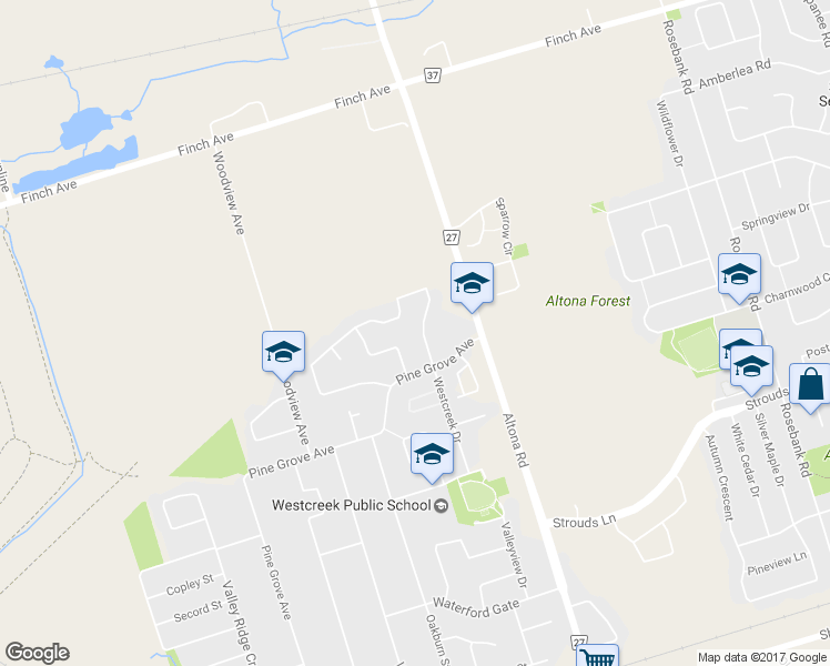 map of restaurants, bars, coffee shops, grocery stores, and more near 1607 Sandhurst Crescent in Pickering