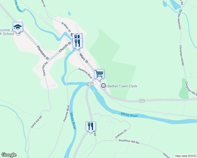 map of restaurants, bars, coffee shops, grocery stores, and more near in Bethel