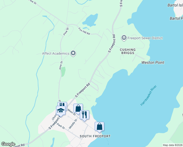 map of restaurants, bars, coffee shops, grocery stores, and more near 62 South Freeport Road in Freeport